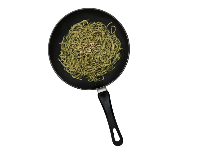 Pan with Spaghetti and Pesto